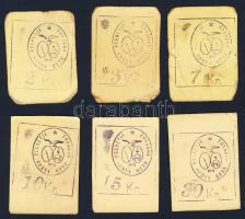 Tóváros DN 2kr, 3kr, 7kr, 10kr, 15kr, 30kr vastag kartonpapíron, 10kr + 30kr hátoldali 10, ill. 30 bélyegzővel. Csinálmány?! Adamovszky nem említi! T:II,III