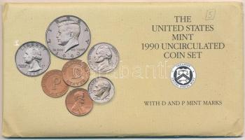 Amerikai Egyesült Államok 1990P 1c-1/2$ (5xklf) + Philadelphia zseton forgalmi sor lezárt fóliatokban T:1,1-  USA 1990P 1 Cent - 1/2 Dollar (5xdiff) + Philadelphia jeton coin set in enclosed foil packing C:UNC,AU