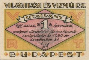 Budapest 1920. "Világítási és Vízmű Rt." 1K, 2K, 5K, 3klf db T:I,I-