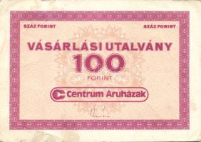 1980-as évek "Centrum Áruházak" 100Ft vásárlási utalvány (2x) + "Skála-Coop" 200...