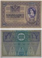 1918. 10.000K piros "MAGYARORSZÁG" felülbélyegzéssel + 1918. 10.000K hátlap rajzos, "...