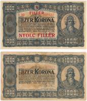 1923. 1000K Magyar Pénzjegynyomda R.t. Budapest nyomdahely jelöléssel + 1000K 8 FILLÉR - NYOLC FILLÉR felülnyomással, nyomdahely jelölés nélkül T:III Adamo K37, K37B