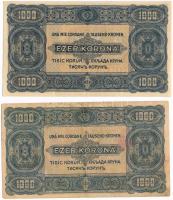 1923. 1000K "Magyar Pénzjegynyomda R.t. Budapest" nyomdahely jelöléssel + 1000K "8 FI...