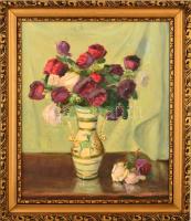 Csapó Jenő (1875-1954): Virágcsendélet. Olaj, vászon, jelzett, keretben, 60×50 cm
