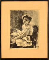Iván Szilárd (1912-1988): Anya. Rézkarc, papír, jelzett, keretben, 35×26 cm