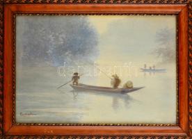 Olvashatatlan jelzéssel: Halászok. Akvarell, papír, üvegezett keretben, 32×47 cm