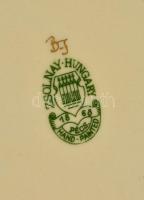 Zsolnay pillangó mintás tálka. Kézzel festett, jelzett, hibátlan d: 12 cm, + Drasche sószóró. Matric...