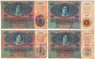 1914. 50K (9x) közte csehszlovák bélyeges, román felülbélyegzés, és hamis felülbélyegzések is T:III,III- ragasztott