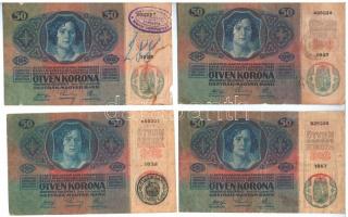 1914. 50K (9x) közte csehszlovák bélyeges, román felülbélyegzés, és hamis felülbélyegzések is T:III,...