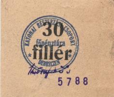 Debrecen 1918. 10f, 30f, 40f "Katonai Beszerzési Csoport főpénztára" számozással, ill. alá...