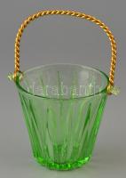 Zöld üveg kínáló fém füllel. Hibátlan 23 cm