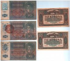 1915. 10K (3xklf) egy csehszlovák bélyeggel, egy MAGYARORSZÁG körbélyegzővel, egy pedig Deutschösterreich felülbélyegzéssel + 1920. 10K (2x) T:III,III- szakadt