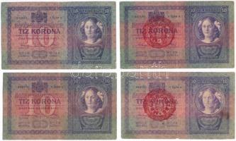 1904. 10K (4x) ebből 2db piros MAGYARORSZÁG körbélyegzővel T:III,III-,IV