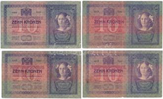 1904. 10K (4x) ebből 2db piros "MAGYARORSZÁG" körbélyegzővel T:III,III-,IV