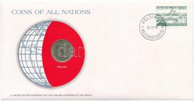 Finnország 1978. 20p Nemzetek pénzérméi felbélyegzett borítékban, bélyegzéssel T:1-  Finland 1978. 20 Pennia Coins of all Nations in envelope with stamp and stamping C:AU