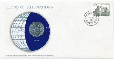 Svédország 1978. 1K Nemzetek pénzérméi felbélyegzett borítékban, bélyegzéssel T:1  Sweden 1978. 1 Kronor Coins of all Nations in envelope with stamp and stamping C:UNC