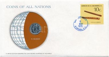 Salvador 1977. 50c "Nemzetek pénzérméi" felbélyegzett borítékban, bélyegzéssel T:1 Salvado...