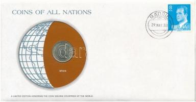 Spanyolország 1966. 1P Nemzetek pénzérméi felbélyegzett borítékban, bélyegzéssel T:1-  Spain 1966. 1 Peseta Coins of all Nations in envelope with stamp and stamping C:AU