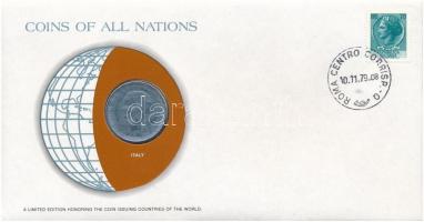 Olaszország 1979. 100L Nemzetek pénzérméi felbélyegzett borítékban, bélyegzéssel T:1-  Italy 1979. 100 Lire Coins of all Nations in envelope with stamp and stamping C:AU