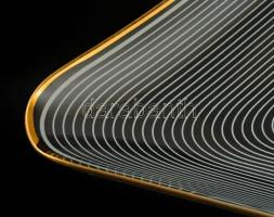 2 db aranyozott szélű. csíkozott üveg tálka, 23x14 cm, 23x23 cm