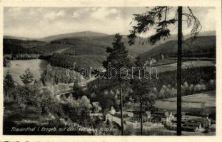 1955 Blauenthal (Eibenstock) im Erzgebirgskreis mit dem Auersberg / general view, mountain + 800-Jahr-Feier Eibenstock 9.-17.7.1955. So. Stpl