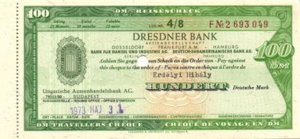 NSZK 1973. 100DM utazási csekk "Magyar Külkereskedelmi Bank" által kiállítva (10x) egymásu...