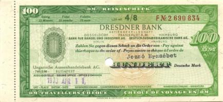 NSZK 1973. 100DM utazási csekk "Magyar Külkereskedelmi Bank" által kiállítva (10x) egymásu...