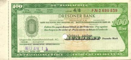 NSZK 1973. 100DM utazási csekk "Magyar Külkereskedelmi Bank" által kiállítva (10x) egymásu...