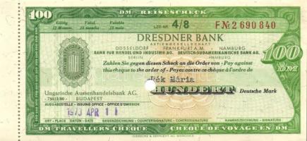 NSZK 1973. 100DM utazási csekk "Magyar Külkereskedelmi Bank" által kiállítva (10x) egymásu...