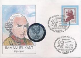 NSZK 1974D 5M Ag Immanuel Kant felbélyegzett borítékban, bélyegzéssel T:1- patina FRG 1974D Mark Ag Immanuel Kant in envelope with stamp and cancellation C:AU patina