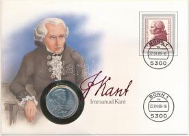 NSZK 1974D 5M Ag "Immanuel Kant" felbélyegzett borítékban, bélyegzéssel T:1- patina FRG 1974D Mark Ag "Immanuel Kant" in envelope with stamp and cancellation C:AU patina