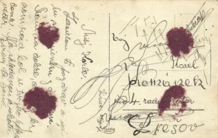 1931 Kassa, Kosice; Kosické kúpele / fürdő, fürdőzők / spa, swimming pool, bathers (ragasztónyom / g...