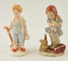 2 db porcelán figura, kézzel festett, jelzett, kis kopásnyomokkal, m: 12 cm