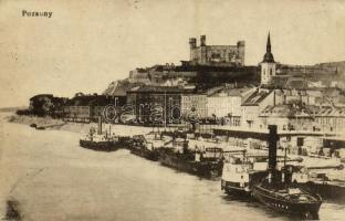 1918 Pozsony, Pressburg, Bratislava; látkép, kikötő, rakpart, vár / general view, port, quay, castle (EK)