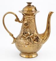 Arany színű kerámia teás hiányos készlet és váza, kosárka, összesen: 14 db, néhányon lepattanással