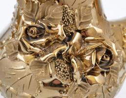 Arany színű kerámia teás hiányos készlet és váza, kosárka, összesen: 14 db, néhányon lepattanással