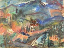 Márffy Ödön (1878-1959): Dombos táj. Akvarell, papír, jelzett, üvegezett keretben, 28×38 cm