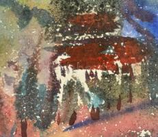 Márffy Ödön (1878-1959): Dombos táj. Akvarell, papír, jelzett, üvegezett keretben, 28×38 cm