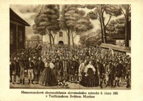 Turócszentmárton, Turciansky Svaty Martin; Memorandové shromazdenie slovenského národa 6. júna 1861. / A szlovák nemzeti mozgalom gyűlése 1861-ben. A gyűlés autonómiát, nyelvhasználatot és kulturális jogokat követelt / meeting of the Slovak national movement in 1861, leading to Slovak national emancipation + 1941 Nitra 20. Rocné Jubileum Ústp. Slov. Kat. Studenstva So. Stpl. + Memorandum Slovenského Národa 1861-1941 50h Ga. (EK)