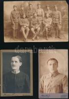 cca 1917 Katonaportrék, katonák csoportképe, 3 db fotó, 10×7 és 8,5×13,5 cm