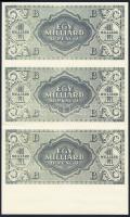 1946. 1000.000.000B.-pengő "zöld" fázis, csak hátlapi nyomat, alsó ívszéli 3-as tömbben, "MNB" szárazbélyegzővel T:I