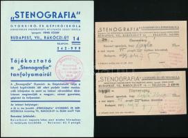 1939 Bp. VII., Stenográfia Gyorsíró és Gépíróiskola 2 db elismervénye és tájékoztatója