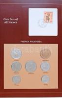 Francia-Polinézia 1984-1986. 1Fr - 100Fr (7xklf), Coin Sets of All Nations forgalmi szett felbélyegzett kartonlapon T:1 French Polynesia 1984-1986. 1 Franc - 100 Francs (7xdiff) Coin Sets of All Nations coin set on cardboard with stamp C:UNC