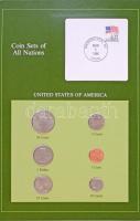 Amerikai Egyesült Államok 1980-1985. 1c - 1$ (6xklf), Coin Sets of All Nations forgalmi szett felbélyegzett kartonlapon T:1,1- USA 1980-1985. 1 Cent - 1 Dollar (6xdiff) Coin Sets of All Nations coin set on cardboard with stamp C:UNC,AU