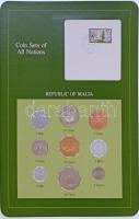 Málta 1972-1980. 1c - 5M (9xklf), Coin Sets of All Nations forgalmi szett felbélyegzett kartonlapon T:1,1- Malta 1972-1980. 1 Cent - 5 Mils (9xdiff) Coin Sets of All Nations coin set on cardboard with stamp C:UNC,AU