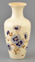 Zsolnay porcelán búzavirágmintás váza, kézzel festett, jelzett, száján vízkővel, m: 16,5 cm