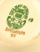 Zsolnay porcelán búzavirágmintás váza, kézzel festett, jelzett, száján vízkővel, m: 16,5 cm