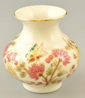 Zsolnay virágmintás porcelán váza, kézzel festett, jelzett, hibátlan, m: 8 cm