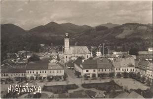 1940 Nagybánya, Baia Mare; Fő tér, templom, Ifj. Marosán Gyula üzlete / main square, church, shops. photo + 1940 Nagybánya visszatért So. Stpl