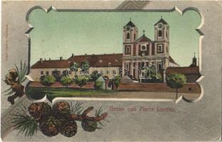 1907 Lorettom, Loretto; Gruss von Maria Kirche. Gregor Fischer / templom / church. Art Nouveau, floral